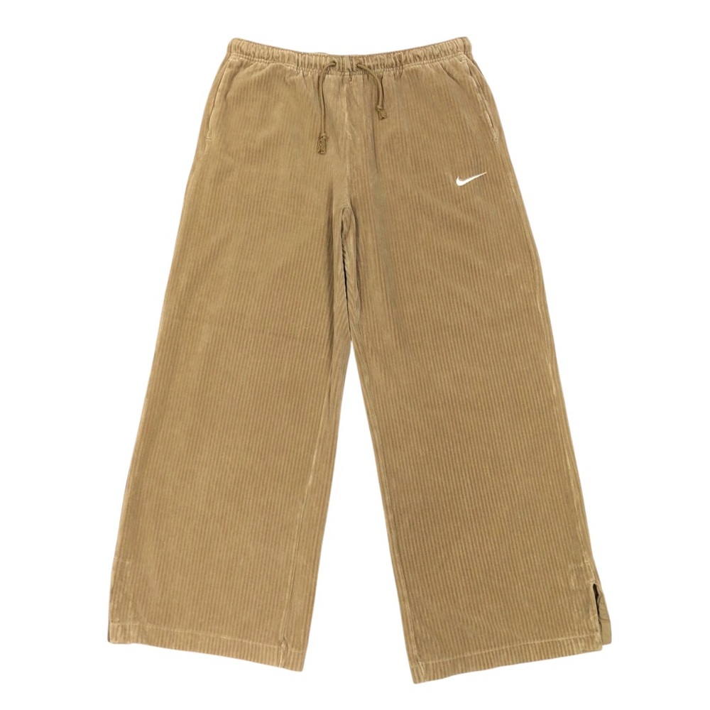 Nike Women's Ribbed Velour Corduroy Wide Leg Pants Size Large Tan 28.5" Inseam